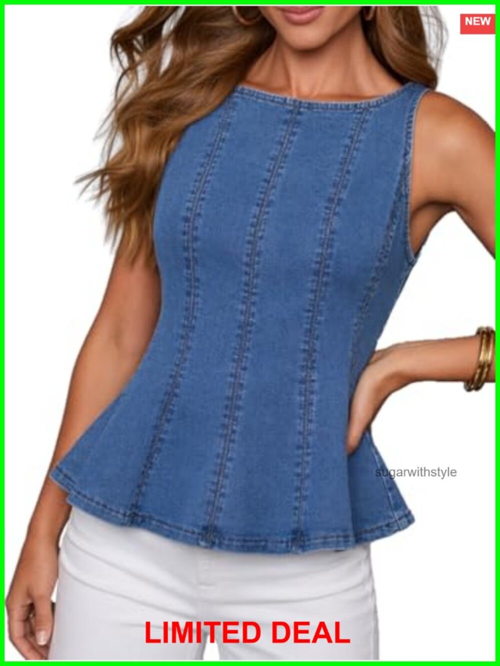 Denim Peplum Tank Top Corset Fitted Bodice Zipper Back